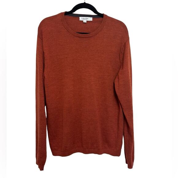 Calvin Klein Men’s 100% Merino Wool Crewneck Sweater in Rust Orange - Size L - Picture 1 of 4
